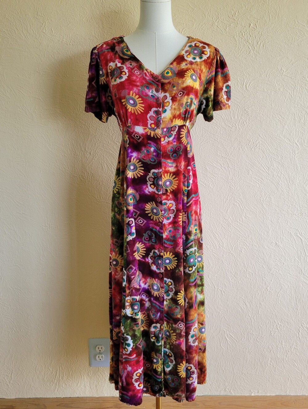 Papaya Moon | Boho Floral Rainbow Tie-Dye Maxi Dress